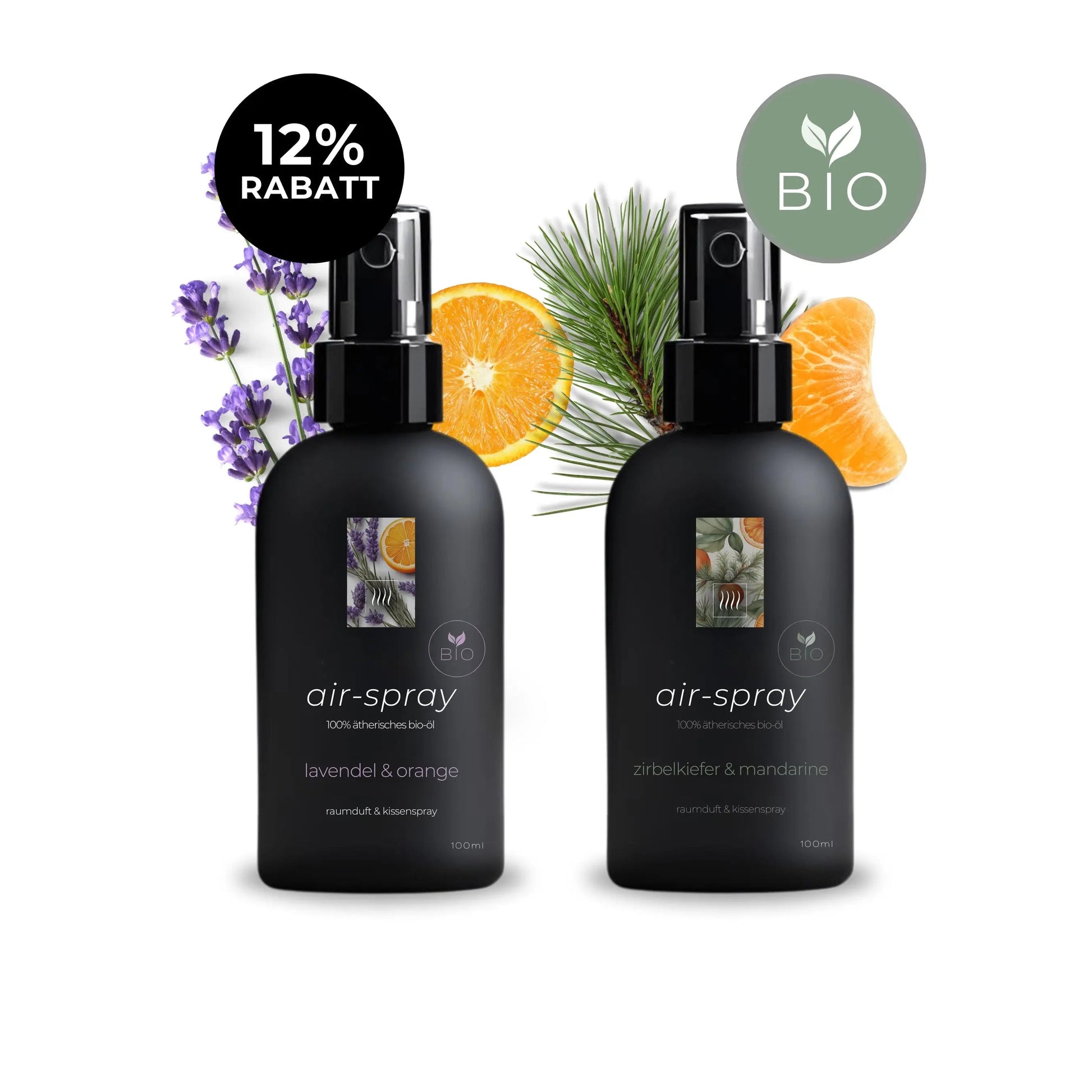2er-Sparset: Bio-Aromaspray Für Raum & Kissen – Zirbe-Mandarine & Lavendel-Orange - Wellow Sauna
